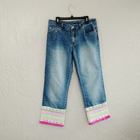 jeans with ribbon on bottom